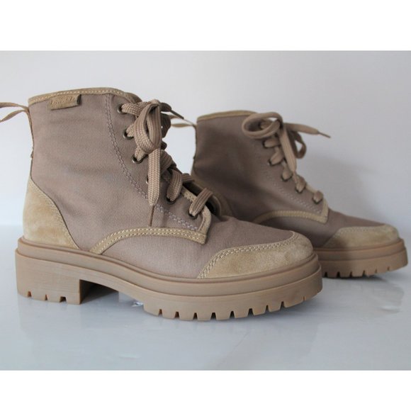 BA&SH Canastra Lace-Up Ankle Boots / Size 36 / Beige Leather Suede Combat - Picture 2 of 14